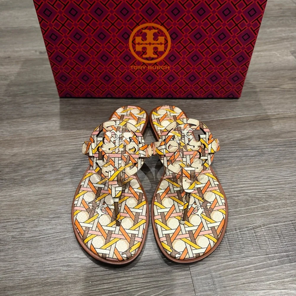 Tory Burch Miller Geo Logo Printed Leather Sandals